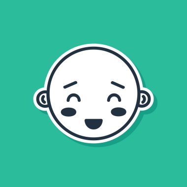 Mavi Mutlu küçük çocuk baş simgesi yeşil arka planda izole edildi. Erkek bebeğin yüzü. Vektör İllüstrasyonu