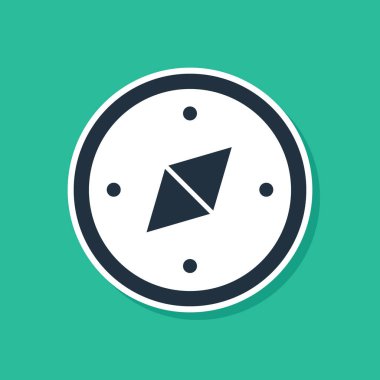 Yeşil arka planda izole mavi pusula simgesi. Windrose navigasyon sembolü. Rüzgar işareti. Vektör Illustration