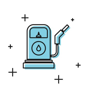 Siyah petrol ya da benzin istasyonu ikonu beyaz arka planda izole edildi. Araba yakıtı sembolü. Benzin pompası. Vektör İllüstrasyonu