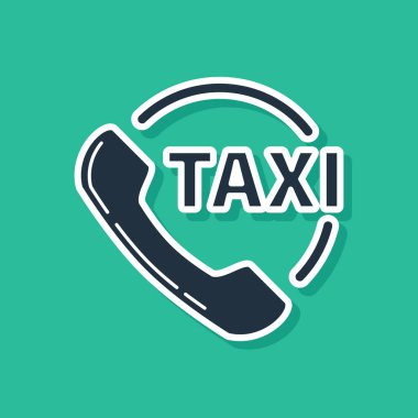 Mavi Taksi çağrı servisi simgesi yeşil arkaplanda izole edildi. Akıllı telefon taksisi. Vektör İllüstrasyonu