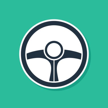 Mavi direksiyon simgesi yeşil arka planda izole edildi. Araba tekeri ikonu. Vektör İllüstrasyonu