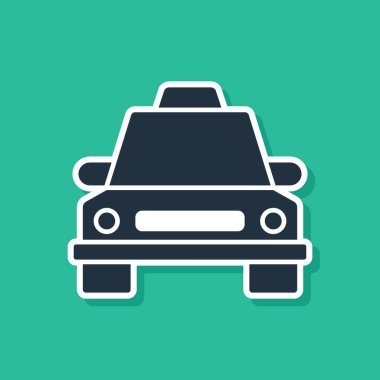 Yeşil arka planda mavi taksi ikonu izole edildi. Vektör İllüstrasyonu