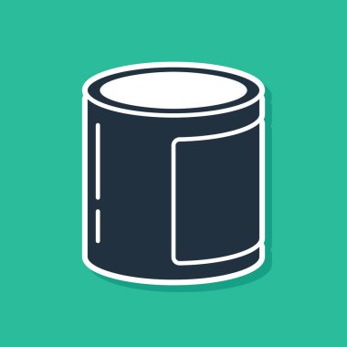 Yeşil arka planda mavi konserve ikonu izole edildi. Hayvanlar için yiyecek. Evcil hayvan yiyeceği kutusu. Vektör İllüstrasyonu