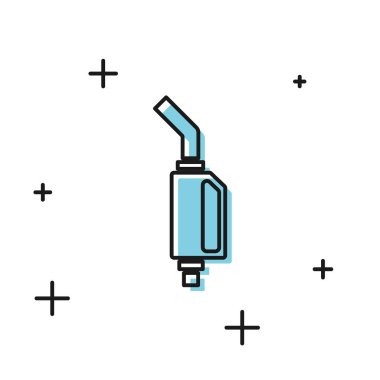 Beyaz arka planda siyah benzin pompası ikonu izole edildi. Yakıt pompası istasyonu. Yakıt ikmal tabelası. Benzin istasyonu ikonu. Vektör İllüstrasyonu