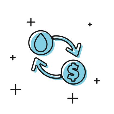 Siyah yağ değişimi, su transferi, beyaz arkaplanda izole edilmiş simge dönüştürme. Vektör İllüstrasyonu