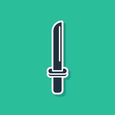 Mavi Geleneksel Japon katana simgesi yeşil arka planda izole edildi. Japon kılıcı. Vektör İllüstrasyonu