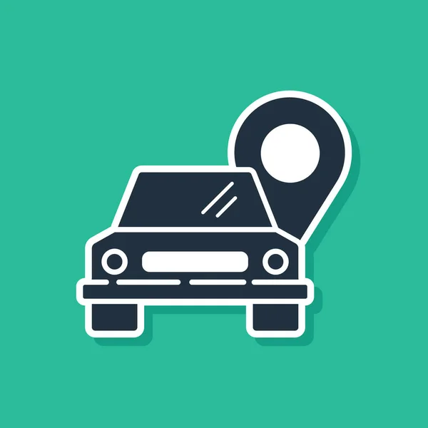 Puntero Mapa Azul con icono de taxi aislado sobre fondo verde. Símbolo de ubicación. Ilustración vectorial — Vector de stock