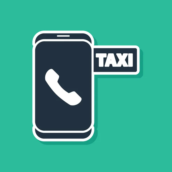 Μπλε τηλέφωνο κλήση ταξί εικονίδιο υπηρεσία απομονωμένο σε πράσινο φόντο. Ταξί για smartphone. Εικονογράφηση διανύσματος — Διανυσματικό Αρχείο