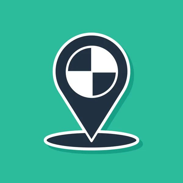 Blauer Kartenzeiger mit Taxisymbol auf grünem Hintergrund. Standort-Symbol. Vektorillustration — Stockvektor