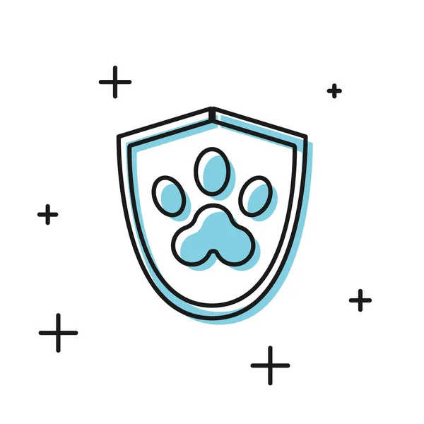 黒い動物の健康保険アイコンは、白い背景に隔離されています。ペット保護アイコン。犬や猫の足のプリント。ベクトルイラストレーション — ストックベクタ