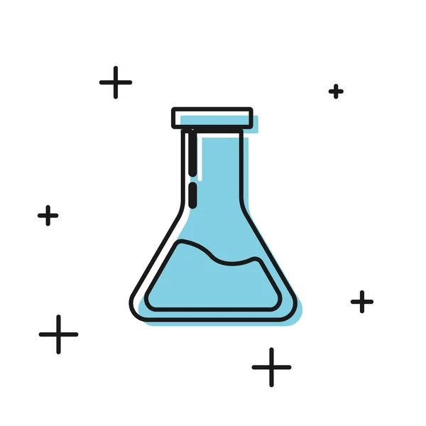 Μαύρο δοκιμαστικό σωληνάριο και φιάλη-χημικό εργαστήριο δοκιμής απομονώνεται σε λευκό φόντο. Εργαστήριο υαλουργίας. Απεικόνιση διανυσματικών φορέων — Διανυσματικό Αρχείο