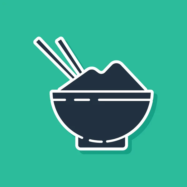 Blå ris i en skål med ätpinnsikon isolerad på grön bakgrund. Traditionell asiatisk mat. Vektor Illustration — Stock vektor