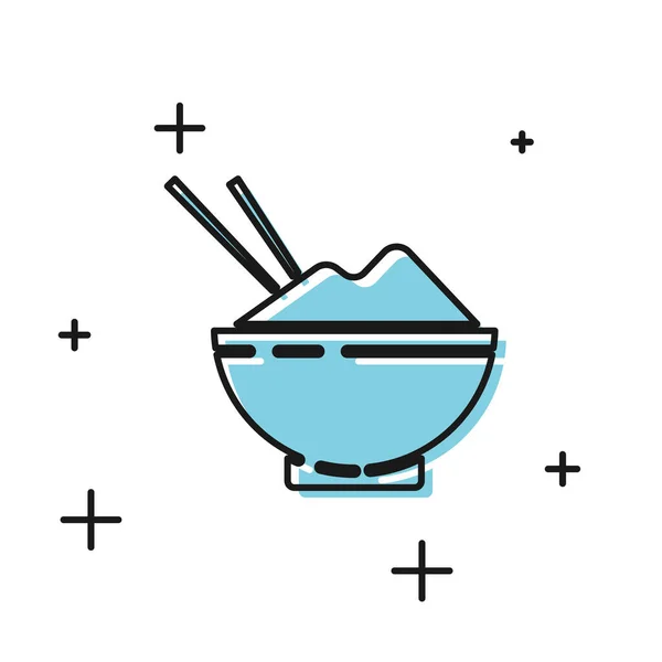 Svart ris i en skål med ätpinnsikon isolerad på vit bakgrund. Traditionell asiatisk mat. Vektor Illustration — Stock vektor