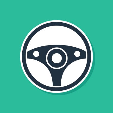 Mavi direksiyon simgesi yeşil arka planda izole edildi. Araba tekeri ikonu. Vektör İllüstrasyonu