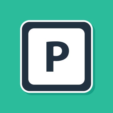 Mavi park simgesi yeşil arkaplanda izole edildi. Sokak tabelası. Vektör İllüstrasyonu