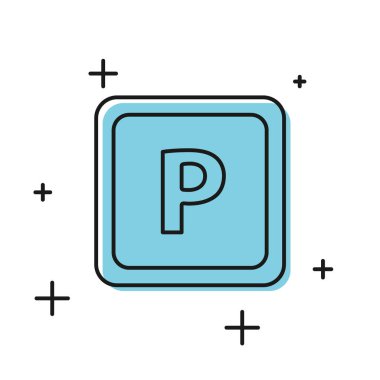 Siyah park simgesi beyaz arkaplanda izole edildi. Sokak tabelası. Vektör İllüstrasyonu