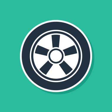 Mavi Araba Tekerleği simgesi yeşil arka planda izole edildi. Vektör İllüstrasyonu