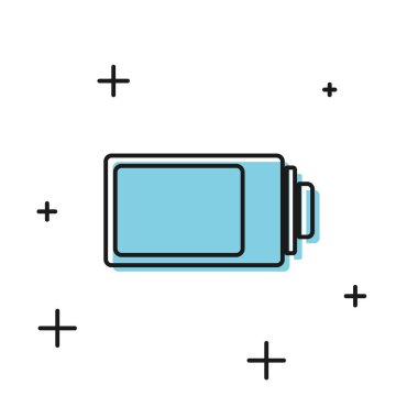 Siyah Pil şarj seviyesi gösterge simgesi beyaz arka planda yalıtılmış. Vektör İllüstrasyonu