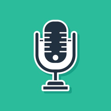 Mavi Mikrofon simgesi yeşil arkaplanda izole edildi. Radyodaki mikrofondan. Sözcü işareti. Vektör İllüstrasyonu