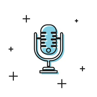 Beyaz arkaplanda siyah mikrofon simgesi izole edildi. Radyodaki mikrofondan. Sözcü işareti. Vektör İllüstrasyonu