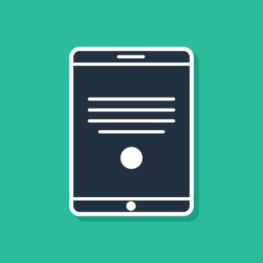 Mavi Tablet simgesi yeşil arkaplanda izole edildi. Vektör İllüstrasyonu