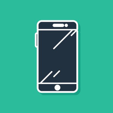 Mavi Akıllı Telefon, yeşil arkaplanda izole edilmiş bir cep telefonu simgesi. Vektör İllüstrasyonu