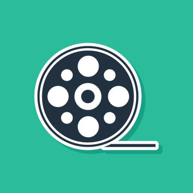 Mavi Film makarası simgesi yeşil arkaplanda izole edildi. Vektör İllüstrasyonu