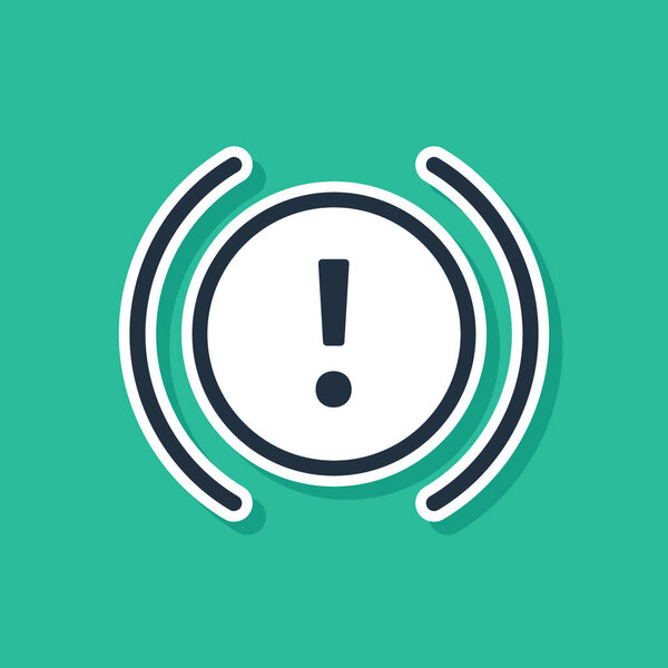 Синий значок предупреждения системы Brake выделен на зеленом фоне. Восклицательный знак в машине. Знак внимания приборной панели. Векторная миграция
