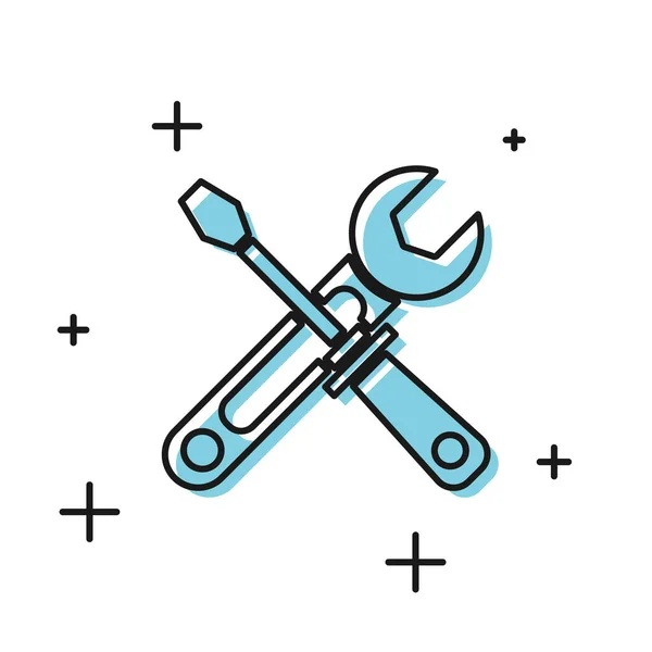 Black Screwdriver and wrench tools icon isolated on white background. Service tool symbol. Vector Illustration — Stock Vector