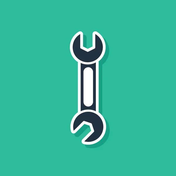 Blue Wrench icon isolated on green background. Spanner icon. Vector Illustration — Stock Vector