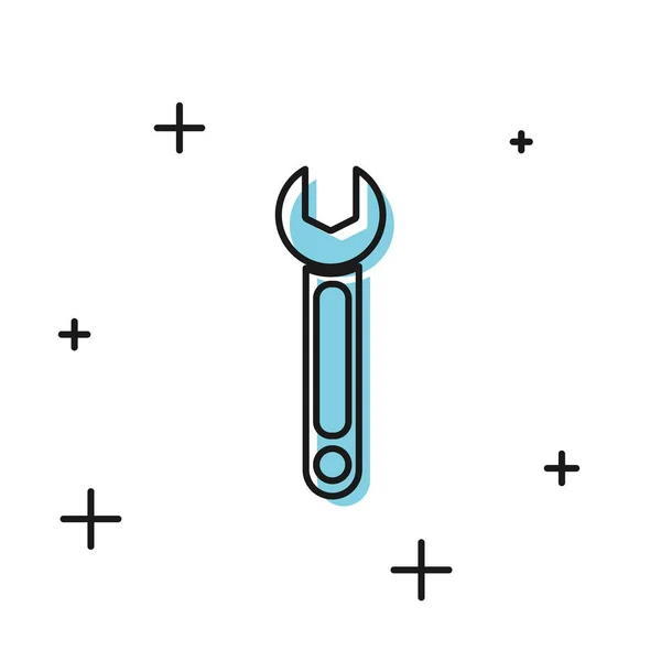Black Wrench icon isolated on white background. Spanner icon. Vector Illustration — Stock Vector