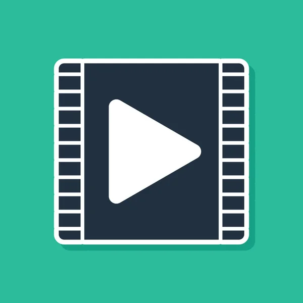 Ícone de vídeo Blue Play isolado no fundo verde. Tira de filme com sinal de jogo. Ilustração vetorial — Vetor de Stock