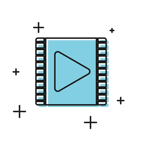 Icône de lecture vidéo noire isolée sur fond blanc. Bande de film avec panneau de jeu. Illustration vectorielle — Image vectorielle