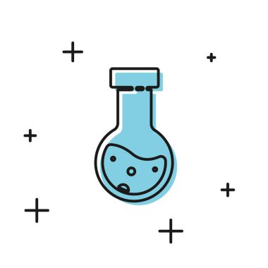 Beyaz arka planda siyah test tüpü ve kimyasal test ikonu izole edildi. Laboratuvar cam levhası. Vektör İllüstrasyonu