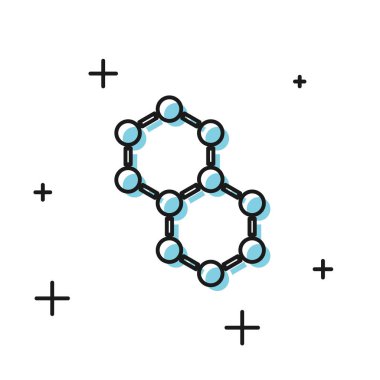 Beyaz arkaplanda siyah molekül simgesi izole edildi. Kimya moleküllerinin yapısı, fen öğretmenlerinin yenilikçi eğitim posteri. Vektör İllüstrasyonu