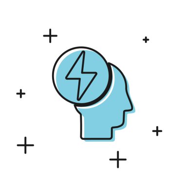 Siyah kafa ve elektrik sembolü beyaz arkaplanda izole edilmiş. Vektör İllüstrasyonu