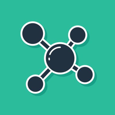 Mavi Molekül simgesi yeşil arkaplanda izole edildi. Kimya moleküllerinin yapısı, fen öğretmenlerinin yenilikçi eğitim posteri. Vektör İllüstrasyonu