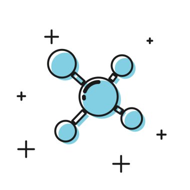 Beyaz arkaplanda siyah molekül simgesi izole edildi. Kimya moleküllerinin yapısı, fen öğretmenlerinin yenilikçi eğitim posteri. Vektör İllüstrasyonu