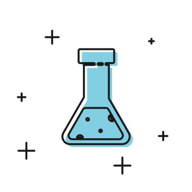 Beyaz arka planda siyah test tüpü ve kimyasal test ikonu izole edildi. Laboratuvar cam levhası. Vektör İllüstrasyonu