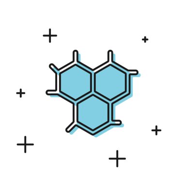 Siyah Kimyasal Formül simgesi beyaz arkaplanda izole edildi. Yenilikçi tıp, sağlık, araştırma ve bilim için soyut altıgen. Vektör İllüstrasyonu