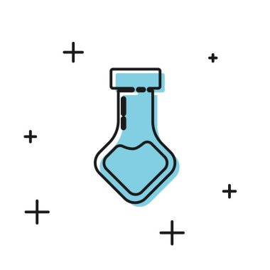Beyaz arka planda siyah test tüpü ve kimyasal test ikonu izole edildi. Laboratuvar cam levhası. Vektör İllüstrasyonu
