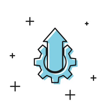 Siyah Arrow büyüme vitesi iş simgesi beyaz arka planda izole edildi. Üretkenlik simgesi. Vektör İllüstrasyonu