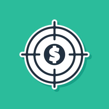 Yeşil arka planda dolar sembolü olan mavi hedef. Yatırım hedef simgesi. Başarılı iş konsepti. Nakit ya da para. Vektör İllüstrasyonu