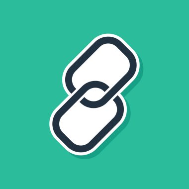 Mavi zincir bağlantı simgesi yeşil arkaplanda izole edildi. Bağlantı bekar. Vektör İllüstrasyonu