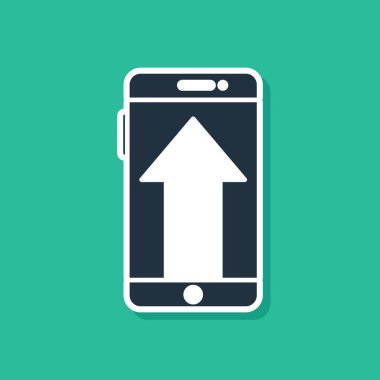 Mavi Akıllı Telefon, yeşil arkaplanda izole edilmiş bir cep telefonu simgesi. Vektör İllüstrasyonu