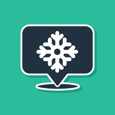 Yeşil zemin üzerinde konuşma baloncuğu simgesi olan Mavi Kar Tanesi. Mutlu Noeller ve mutlu yıllar. Vektör İllüstrasyonu