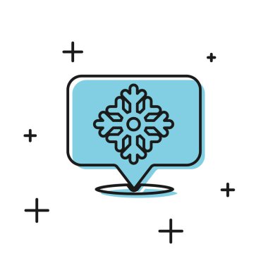 Beyaz arkaplanda izole edilmiş konuşma balonu simgesine sahip Kara Kar Tanesi. Mutlu Noeller ve mutlu yıllar. Vektör İllüstrasyonu