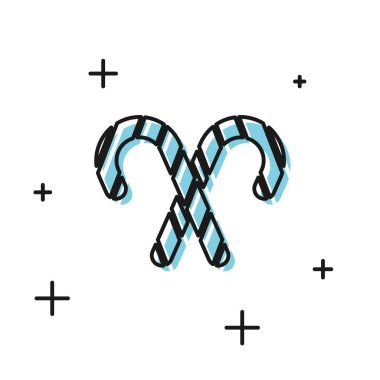 Beyaz arka planda izole edilmiş çizgili siyah Noel şekerleme çubuğu. Mutlu Noeller ve mutlu yıllar. Vektör İllüstrasyonu