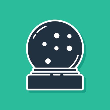 Yeşil arka planda izole edilmiş kar ikonu olan mavi Noel kar küresi. Mutlu Noeller ve mutlu yıllar. Vektör İllüstrasyonu