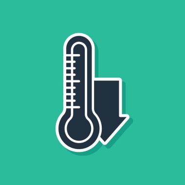 Mavi Meteoroloji termometresi yeşil arkaplanda izole edilmiş ikonu ölçüyor. Termometre termometresi sıcak ya da soğuk hava gösteriyor. Vektör İllüstrasyonu